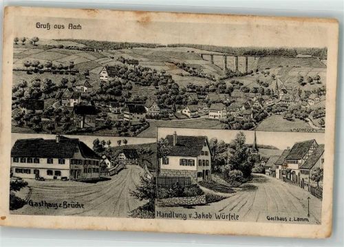 87534 W8974 Aach i Allgäu Gebrauchsspuren Gasthaus zur Brücke Handlung Würfele Gasthaus zum Lamm sign. Schneider