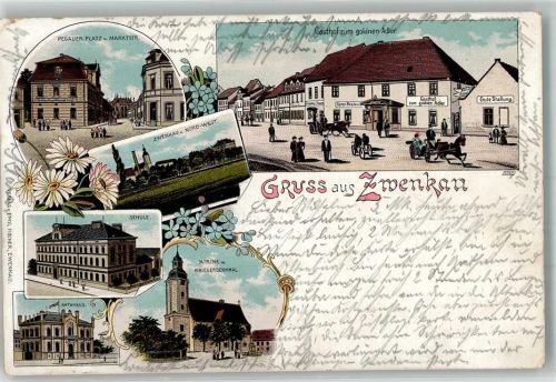 Zwenkau 1901 Pegauer Platz Marktstraße Rathaus Gasthaus zum goldenen Anker