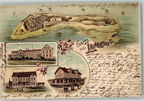 26465 W2941 Langeoog 1901 Lithographie Insel Langeoog Hotel Hüne Post Hotel Ahrenholz