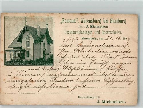 Ahrensburg 1899 Villa "Panorama" Obstbauplantagen und Rosenschulen