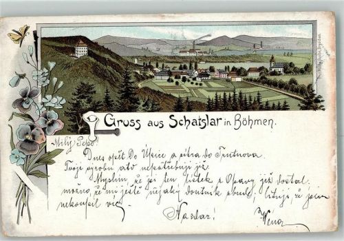 Trutnov Trautenau 1896 Lithographie Schatzlar Landschtadt im Okres Trutnov