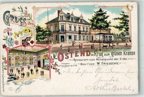 10115 O1190 Niederschöneweide 1900 Lithographie Gasthaus Ostend im Krug zum grünen Kranze Ballsaal