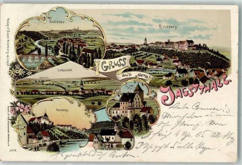 74592 W7184 Kirchberg an der Jagst 1900 Lithographie Jagsttal Eichenau Morstein Hornberg Lendsiedel