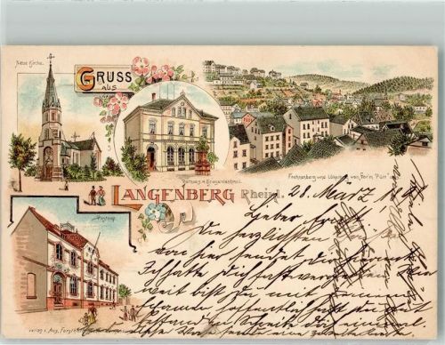 Langenberg 1898 Neue Kirche Rathaus Kriegerdenkmal