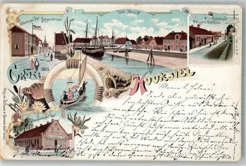 Hooksiel 1898 Langenstraße Oldenburger Hof Gasthaus Jeverländischer Hof Segelboot Poststraße Gasthaus Wigger