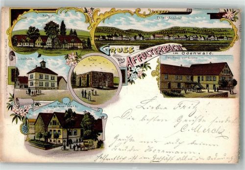 Affolterbach 1907 Hofgut Ruine Gasthaus zur Krone Gasthaus zum goldenen Stern Postkutsche
