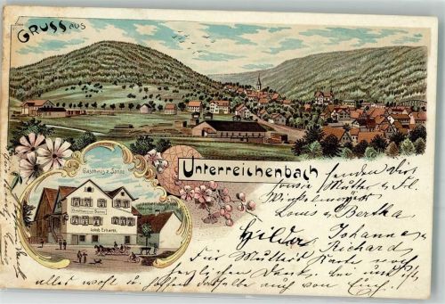 75399 W7267 Unterreichenbach , Kr Calw Lithographie Gasthaus zur Sonne