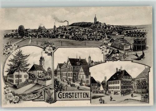 89547 W7929 Gerstetten , Württ 1919 - Schwalbe Rathaus Dorfstraße Dorfkirche