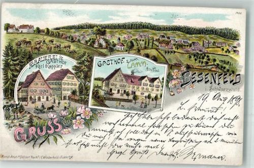 72297 W7291 Besenfeld 1898 Lithographie Gasthaus zum Lamm Brauerei-Gasthaus Kappler