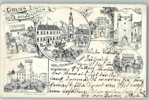 Zülpich 1896 Hotel-Gasthaus Stumpf Die Landesburg Münster Tor Kölntor Weiertor