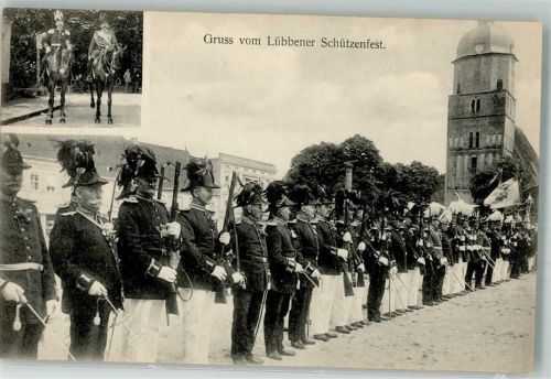 15907 O7550 Lübben Foto AK Lübbener Schützenfest Schützen Reiter