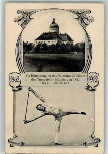 04769 O7263 Mügeln b Oschatz 1912 Gebrauchsspuren 50 jähr. Jubiläum d. Turnvereins Mügeln 1912 Turner