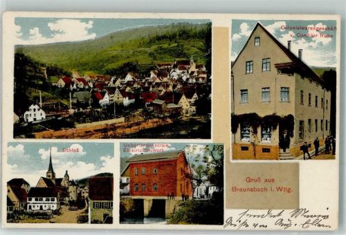 74523 W7176 Braunsbach 1912 - Kolonialwaren Rube Schloß E-Werk Überlandzentrale