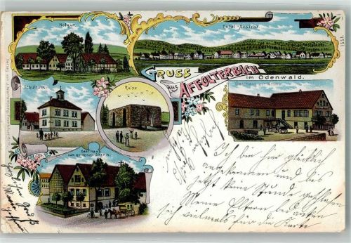 Affolterbach 1907 Hofgut Ruine Gasthaus zur Krone Gasthaus zum goldenen Stern Postkutsche