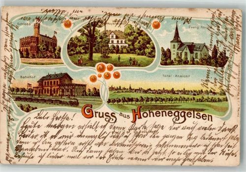31185 W3201 Hoheneggelsen 1910 Lithographie Bahnhof Schloss Villa Hoyermann Ev. Kirche