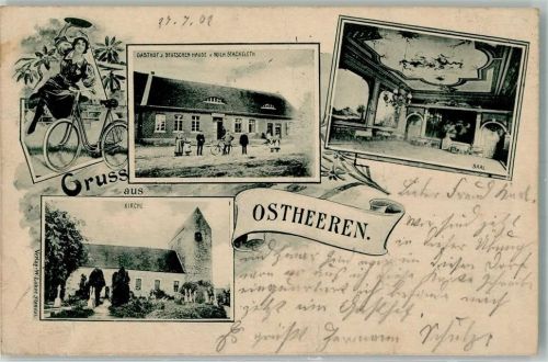 Heeren 1902 Rohrpost Ostheeren Gasthaus zum Deutschen Hause Saal Radfahrerin Kirche