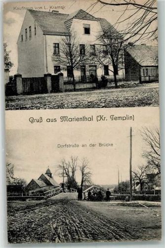 17309 O2101 Marienthal , Vorpommern 1922 - Kaufhaus Kramsk Dorfstraße Brücke Inflationsporto