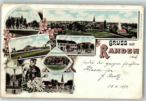 Rahden 1897 Bauerntracht Hohenfelde Windmühlen Hotel Wolter Kaiserl. Postamt Gut Rahden