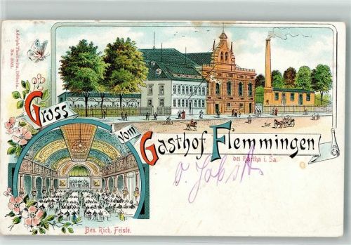Hartha 1911 Gasthaus Flemmingen Speisesaal Bahnpost Rochlitz- Zg. 2626