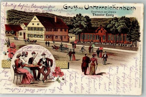 75399 W7267 Unterreichenbach , Kr Calw 1902 Lithographie Gasthaus zum Löwen Gartenwirtschaft