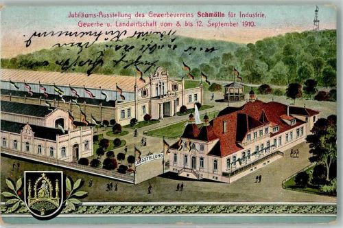 04626 O7420 Schmölln , Thür 1910 Künstlerkarte Jubiläums-Ausstellung d. Gewerbevereins für Industrie,Gewerbe u. Landwirtschaft 1910 Wappen