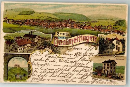 Onstmettingen 1912 Bahnhof Gasthaus-Brauerei zum Lamm Burg Hohenzollern