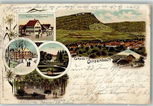 Bad Ditzenbach 1905 Bahnhof Mineral-Bad Handlung Kistenfeger Mineralquelle