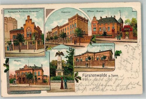 15517 O1240 Fürstenwalde , Spree 1906 Lithographie Kaserne Wache Offizier-Kasino Gasthaus Zum Kaiser Alexander Bahnpost Berlin- Zg 224