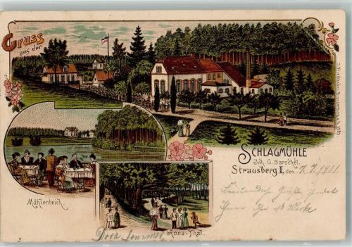 Strausberg 1901 Gasthaus Schlagmühle Mühlenteich Anna-Tal
