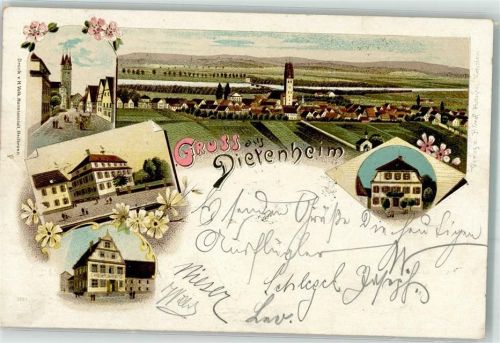 89165 W7905 Dietenheim , Iller 1901 Lithographie Gasthaus Kirchturm St. Martin