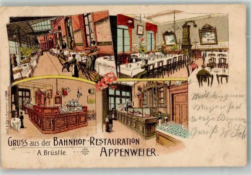 Appenweier 1901 Lithographie Bahnhof-Gasthaus Gastraum Theke