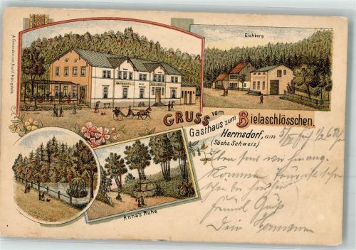 Hermsdorf 1903 Gasthaus zum Bielaschlößchen Anna's Ruhe Eichberg