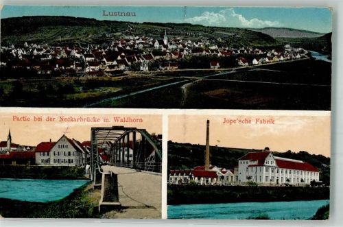 Lustnau 1917 Neckarbrücke Gasthaus Waldhorn Jope'sche Fabrik