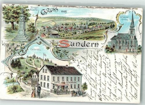 Sundern 1910 Kriegerdenkmal Hotel Auwermann Johannis-Kirche Bahnpost Hamburg-Tondern Zg. 1011