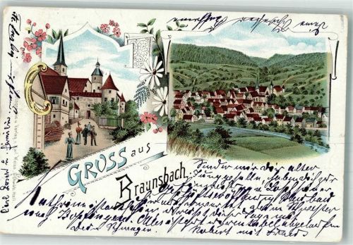 Braunsbach 1901 Schloß Eingangstor Rundturm Stempel Bierbrauerei Braunsbach a. K.