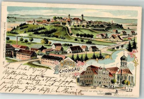Schongau 1901 Gasthaus zur alten Post Kirche Maria Himmelfahrt