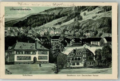 75399 W7267 Unterreichenbach , Kr Calw 1919 Künstlerkarte Schule Gasthaus zum Deutschen Kaiser signiert