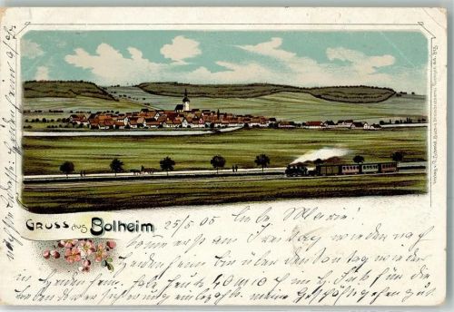 89522 W7920 Bolheim 1905 Gebrauchsspuren Lithographie Eisenbahnzug