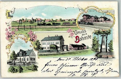 Bohmte 1909 Lithographie Gasthaus Kleinschmidt Bahnhof Gasthaus Seling Kriegerdenkmal