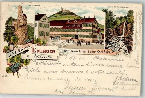 Eningen 1901 Uracher Wasserfall Burg Lichtenstein Hotel Traube