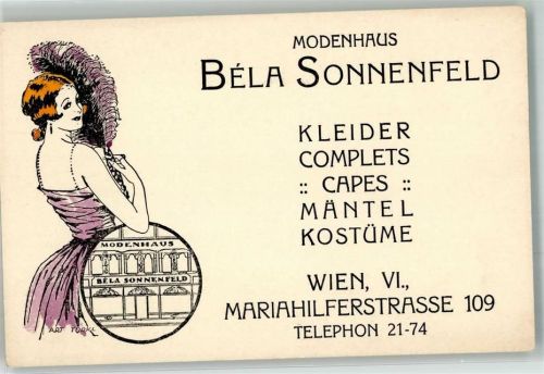 Wien Modehaus Bela Sonnenfeld Mariahilferstraße Geschäftskorrespondenz