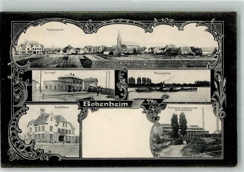 Bobenheim-Roxheim Schule Rheinradampfer Bahnhof Rheinische Ziegelwerke Bahnpost Frankfurt-Strassburg Zg. 1251