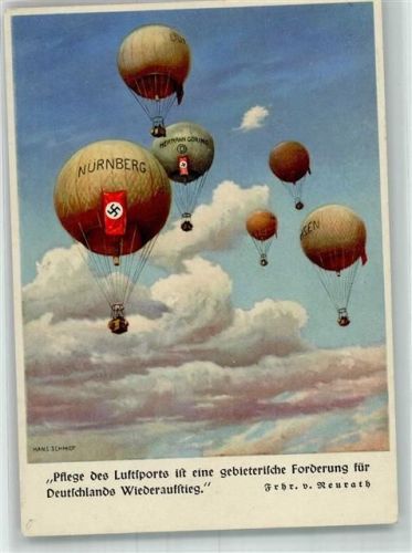 Chemnitz 1937 sign. Schmidt, Hans Ballonfahrt mit Hakenkreuzfahnen WK II