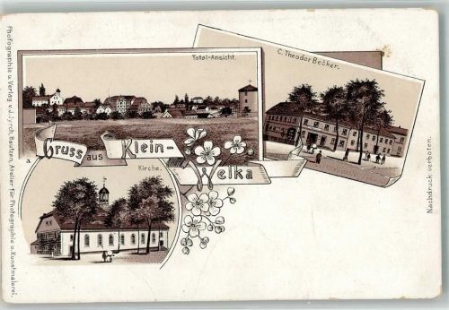Kleinwelka Lithographie Gasthaus Becker Dorfkirche