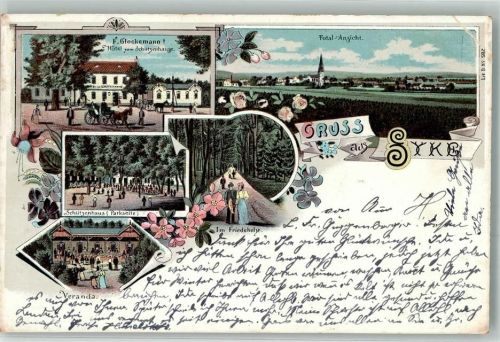 Syke 1900 Lithographie Im Friedholze Schützenhaus Veranda Hotel zum Schützenhause
