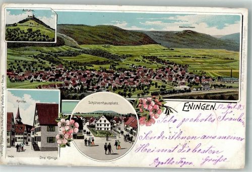 Eningen 1903 Gasthaus zu den Drei Könige Mädchenfelsen Schützenhausplatz Achalm
