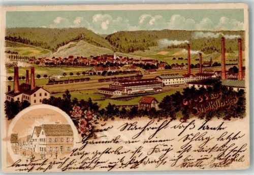 89601 W7933 Schelklingen 1903 Gebrauchsspuren Lithographie Gasthaus zur Krone Fabrikanlagen