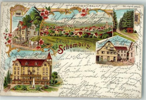 72290 W7298 Schömberg , Kr Freudenstadt 1899 Lithographie Neus Kurhaus Kaufhaus Eitel Gasthaus zum Löwen Stauchung