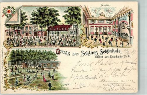 10115 W1000 Reinickendorf 1897 Lithographie Schloß Schönholz Konzertgarten Tanzsaal Sportpatz