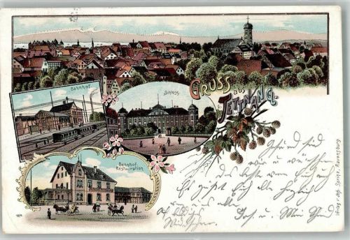 Tettnang 1899 Lithographie Bahnhof Schloß Bahnhof-Gasthaus
